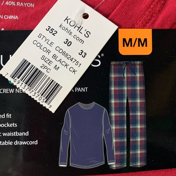 Kohl's Cuddl Duds Maroon and Plaid Pajama Set - Picture 2 of 5